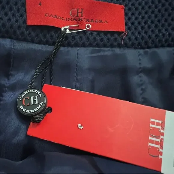 Carolina Herrera Navy Blue Textured Cotton Pencil Skirt NWT Size 4 Career Midi - Picture 8 of 9